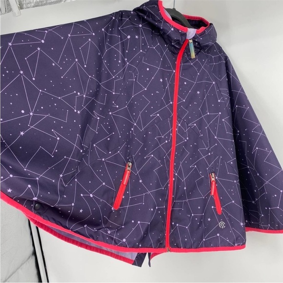 Champion Constellation Rain Cape Hooded Purple Kids Girls Front Zip Pockets 7/8 - Picture 2 of 7